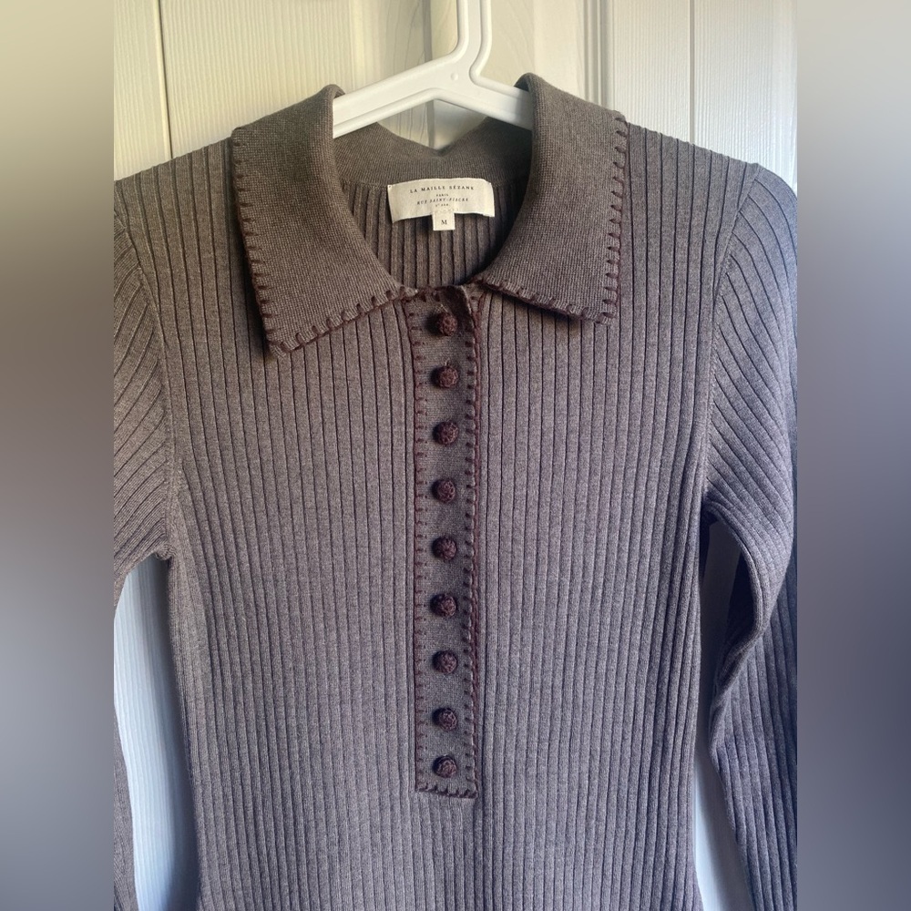 New Sezane Leandre Ribbed Knit Dress in Dark Taupe - Picture 6 of 13